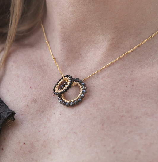 Onyx Double Hoop Pendant Necklace